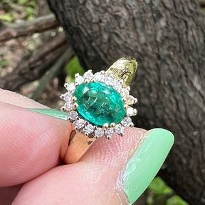14K YELLOW GOLD OVAL SHAPE EMERALD DIAMOND RING ENGAGEMENT WEDDING ANNIVERSARY